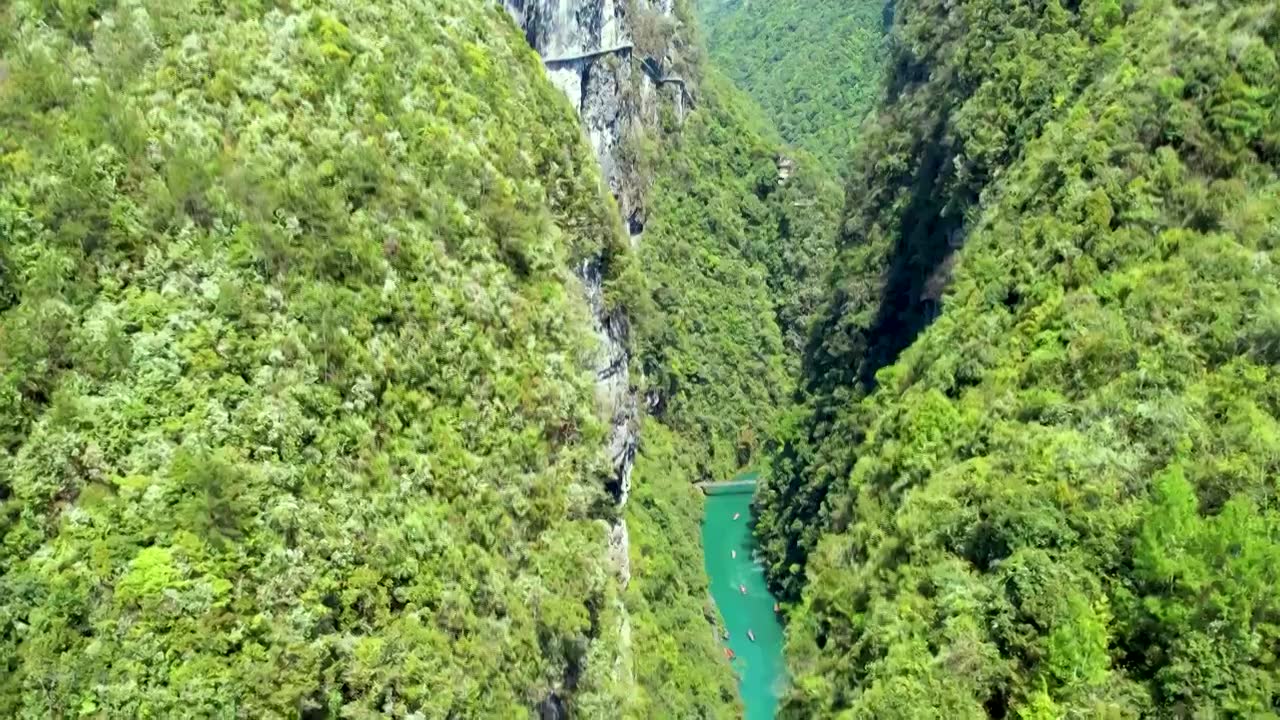 恩施屏山峡谷船在画中游视频素材