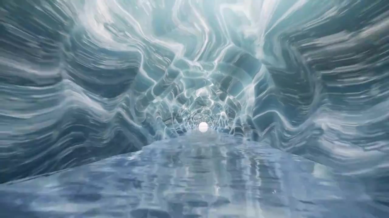 慢慢地穿过蓝色的冰洞在深卷曲的景观视频素材