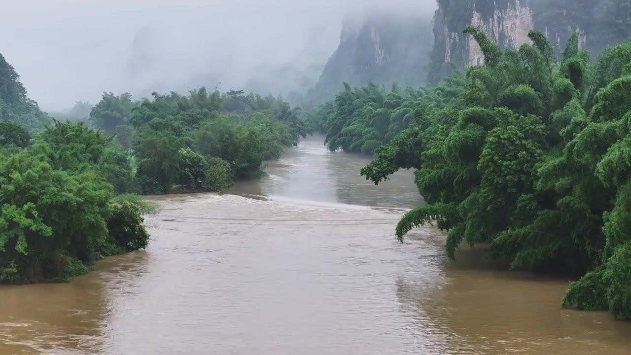 暴雨后河水浑浊视频素材