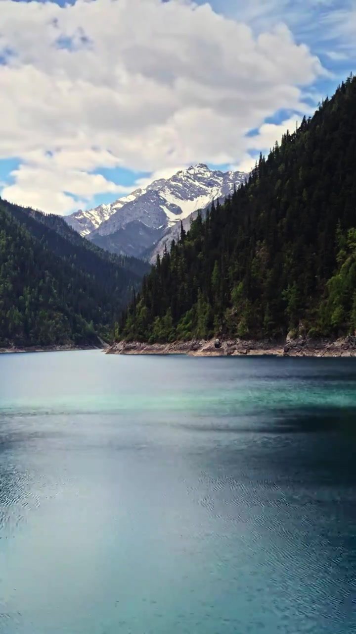 中国 川西 九寨沟 高原  雪山  森林   湖泊 蓝天  白云 童话世界 人间仙景 风景 延时摄影视频素材