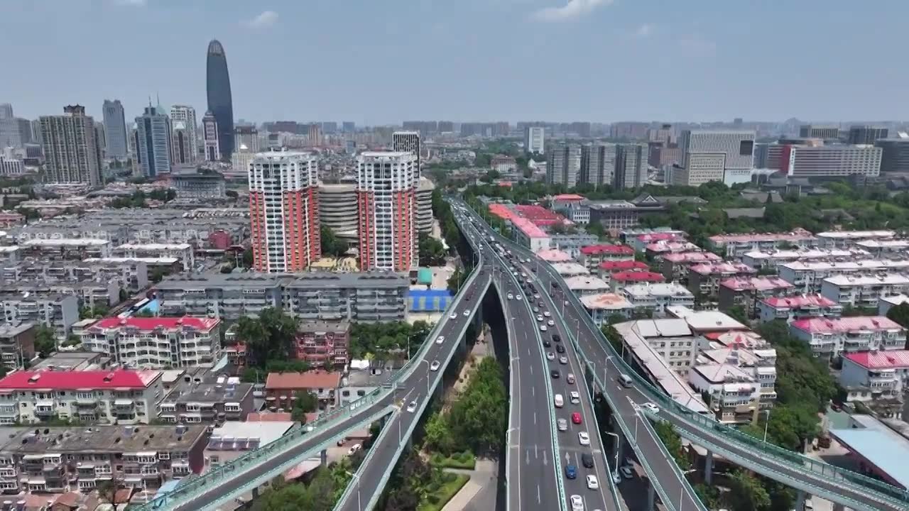 航拍夏季济南城市风光视频下载