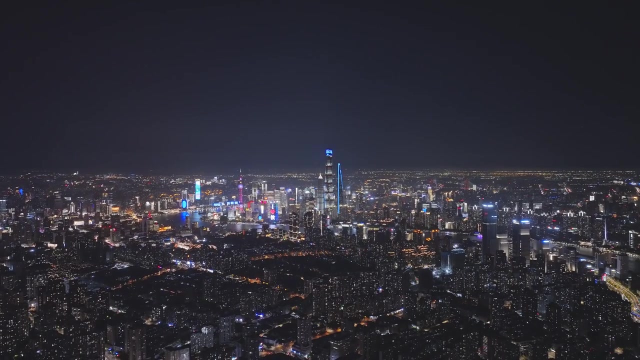 4K上海陆家嘴夜景航拍视频素材