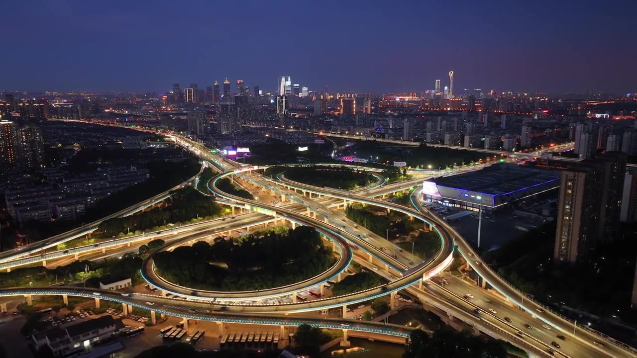 苏州夜景交通空镜航拍视频下载