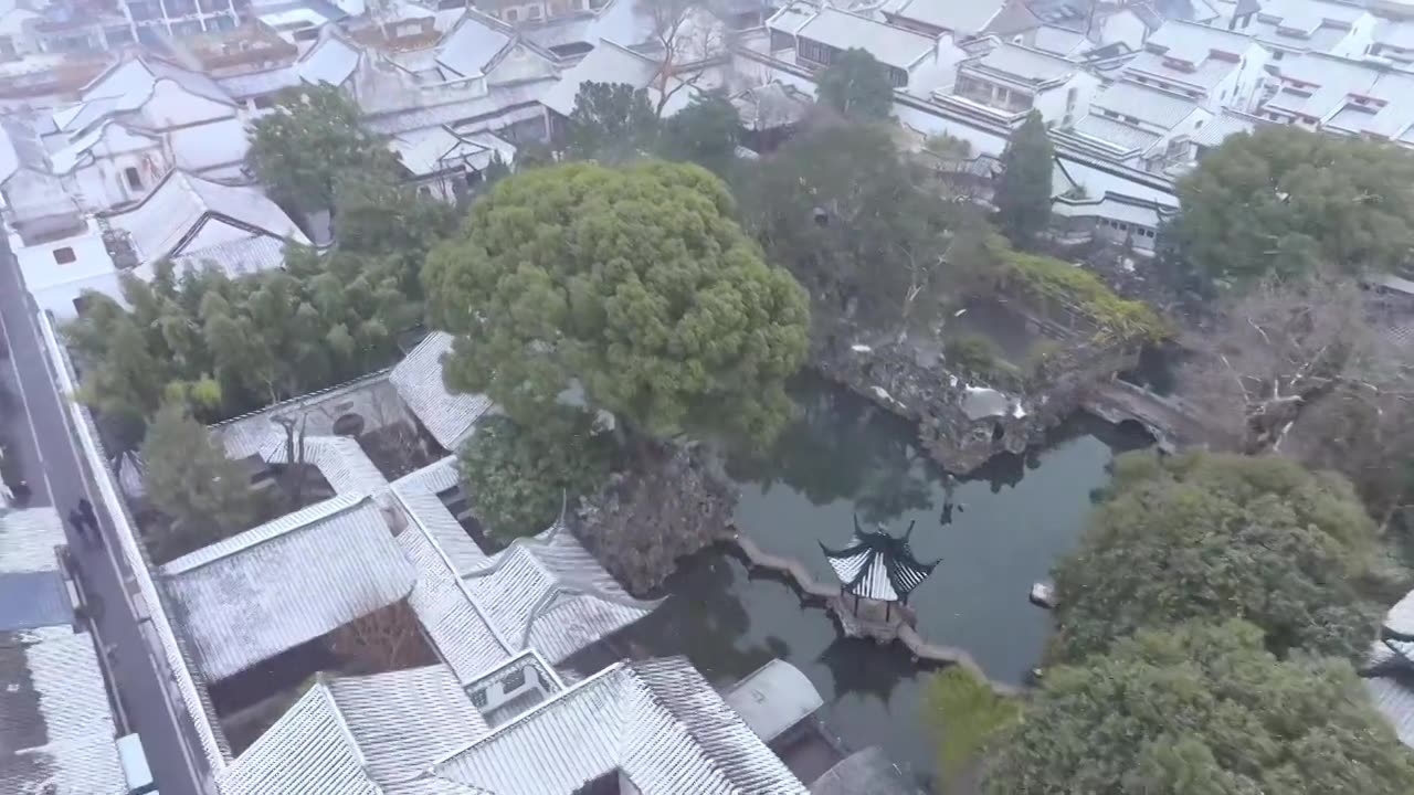 (合集)冬天江南苏州姑苏古典园林拙政园 狮子林 苏州博物馆 雪景城市与自然风景航拍视频素材