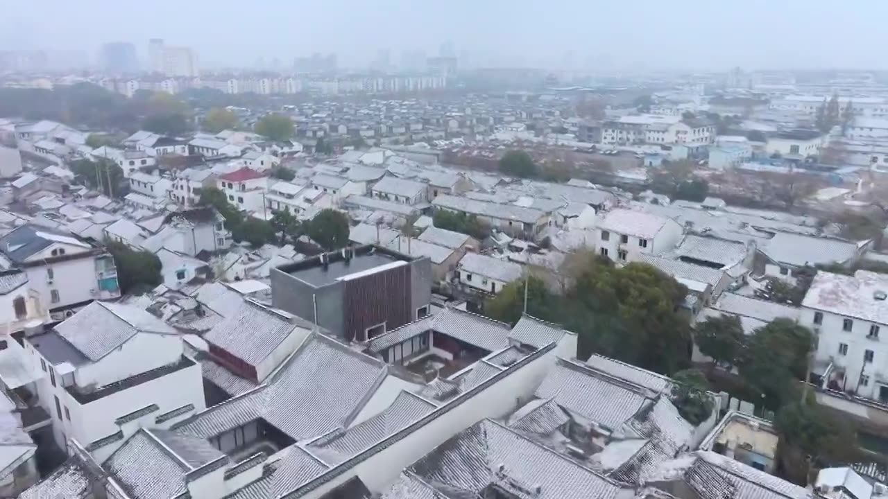 (合集)冬天江南苏州姑苏古典园林北寺塔雪景城市与自然风景航拍视频素材