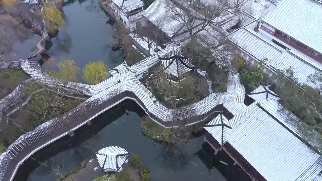 (合集)冬天江南苏州姑苏古典园林拙政园 狮子林 苏州博物馆 雪景城市与自然风景航拍视频素材