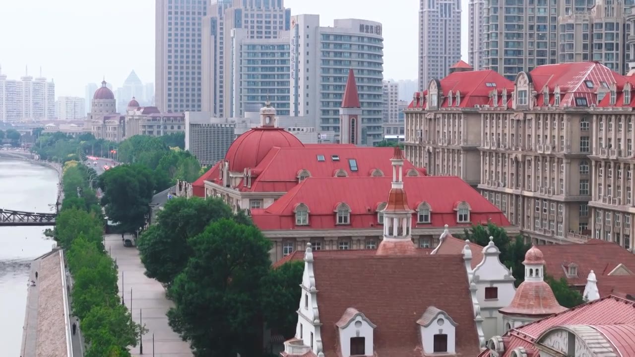 天津 地标航拍         津湾广场 海河   天津之眼 世纪钟 解放桥视频素材