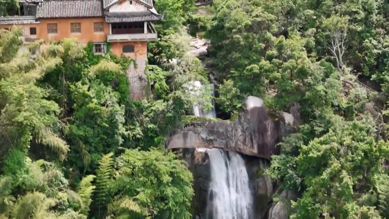 4k航拍-浙江台州天台山5A风景区-石梁飞瀑视频素材