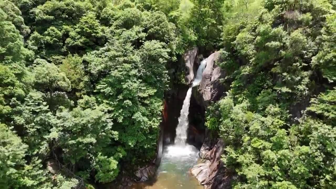 4k航拍-浙江台州天台山5A风景区-石梁飞瀑视频素材