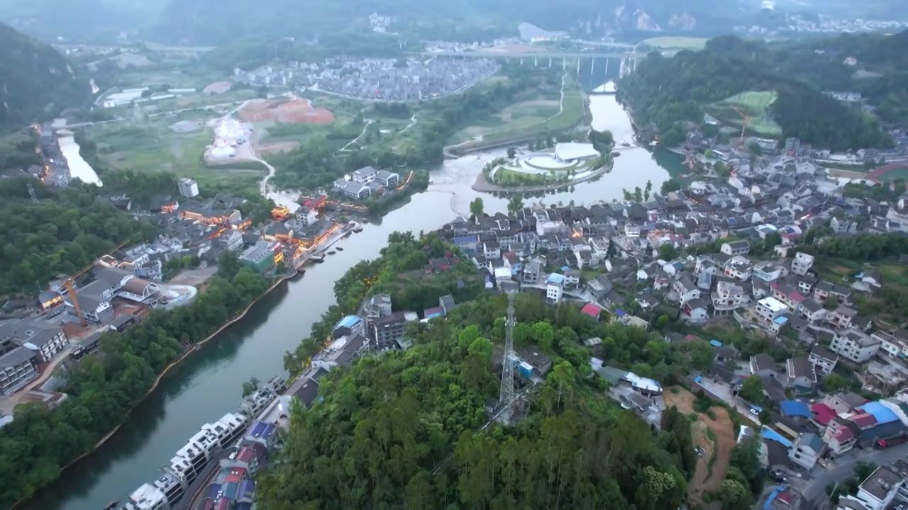 4K沈从文边城自然风光夜景航拍视频视频素材