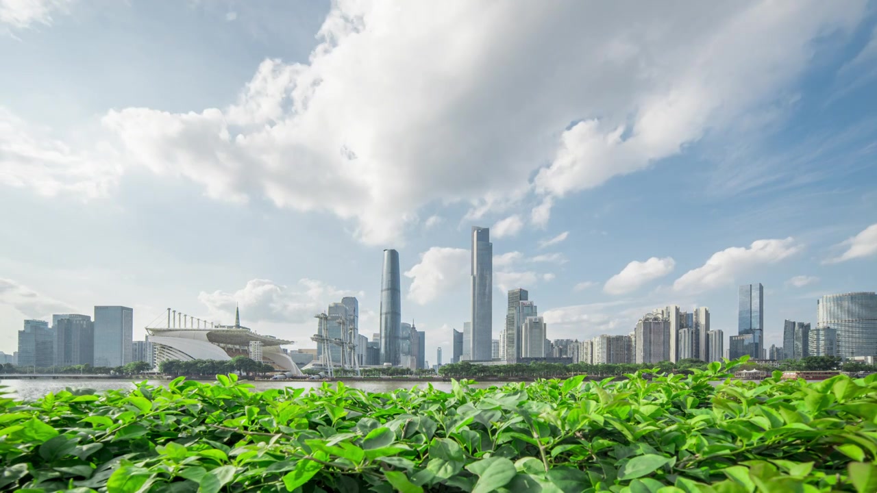 蓝天白云，广州珠江新城CBD，经济金融区，城市风光，延时视频视频素材