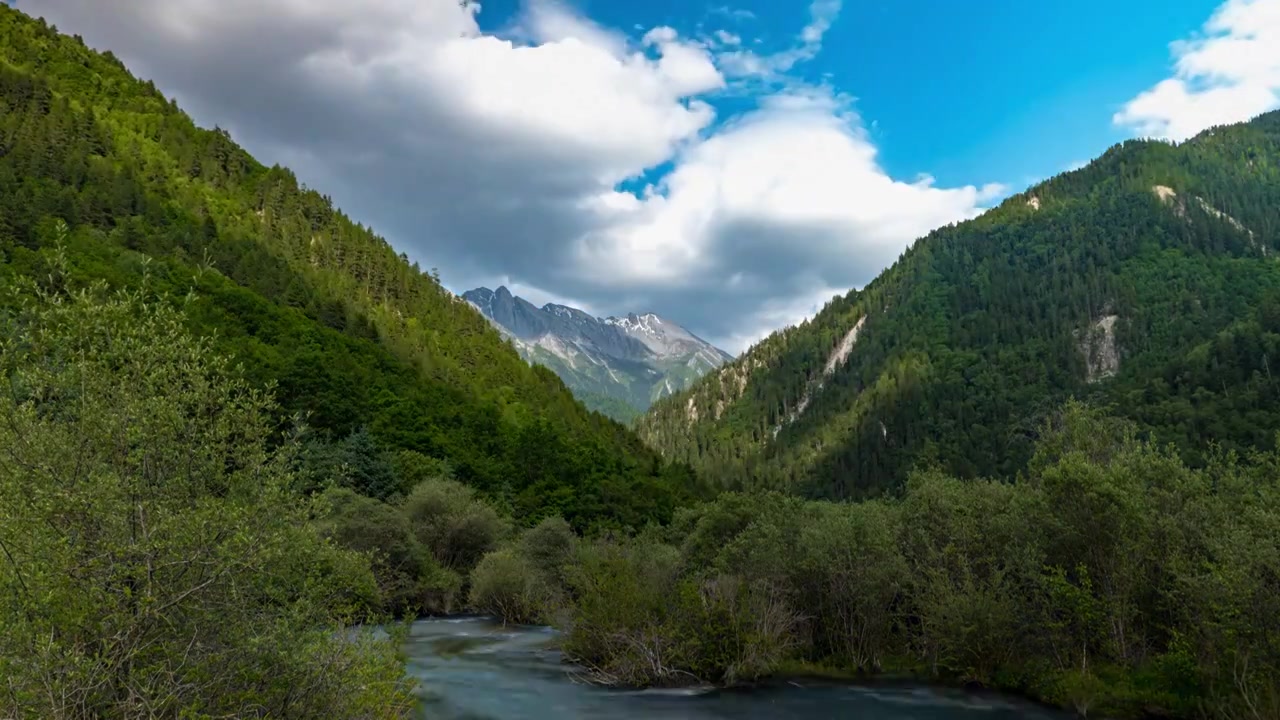 四川 九寨沟 雪山 河流 延时视频素材