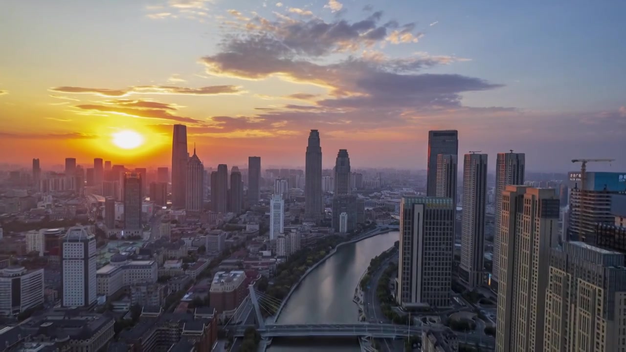 天津城市风光航拍延时摄影视频素材