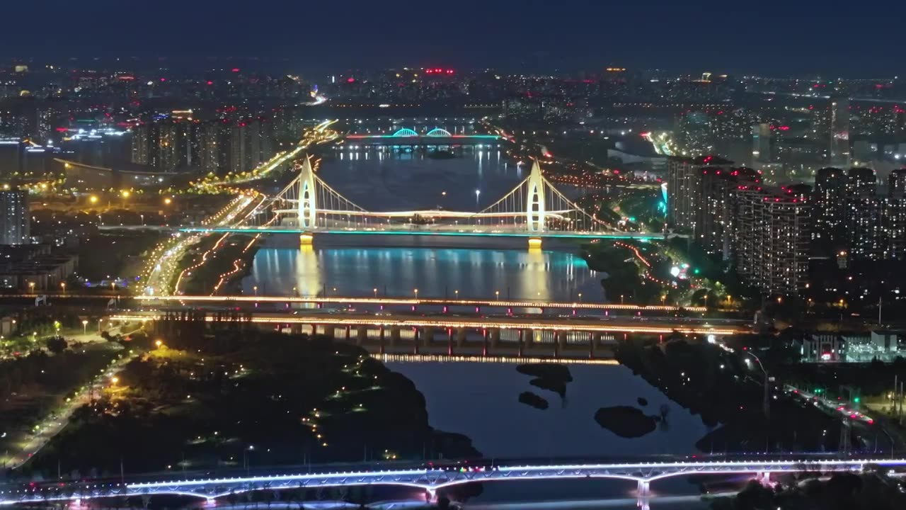 西安浐灞夜景航拍视频素材