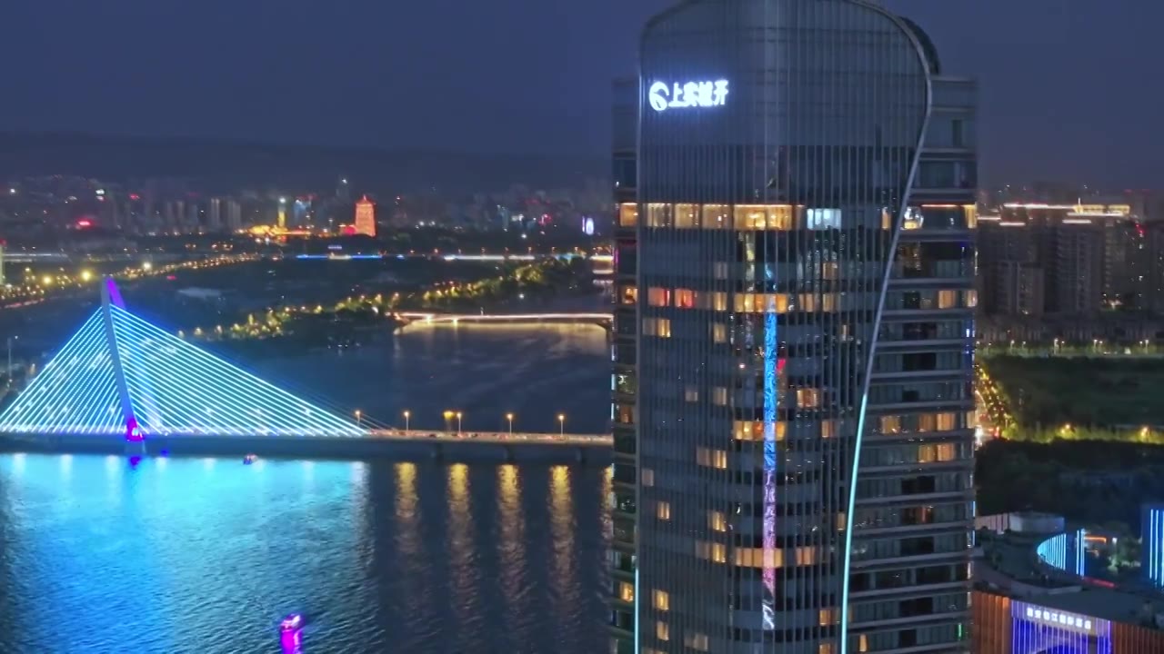 西安浐灞夜景航拍视频素材