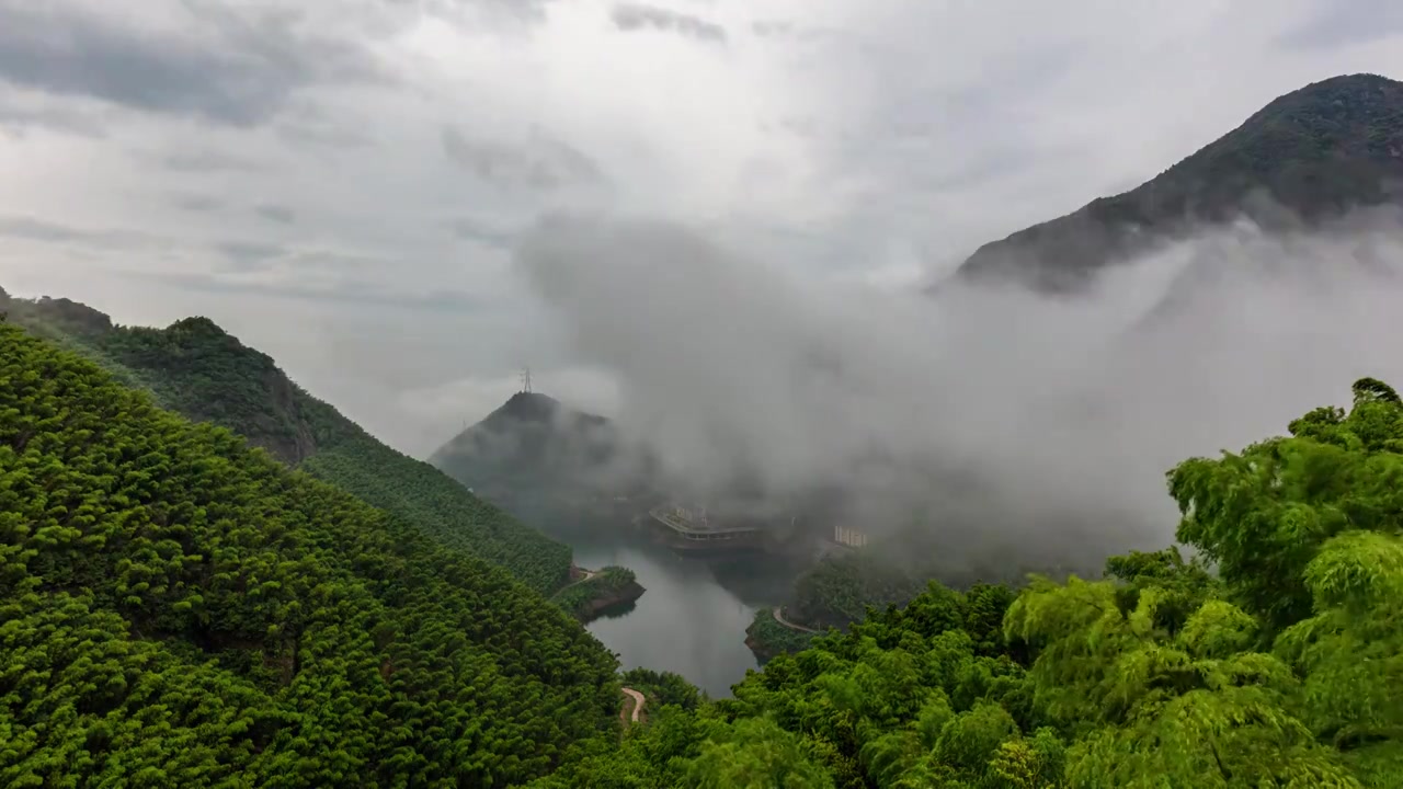 浙江湖州安吉天荒坪峡谷水库云海延时摄影视频下载