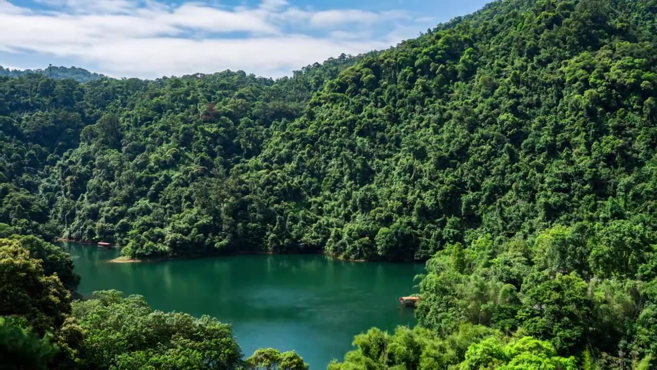 中国广东肇庆市鼎湖山蝴蝶谷观光游船和自然风光延时摄影视频素材