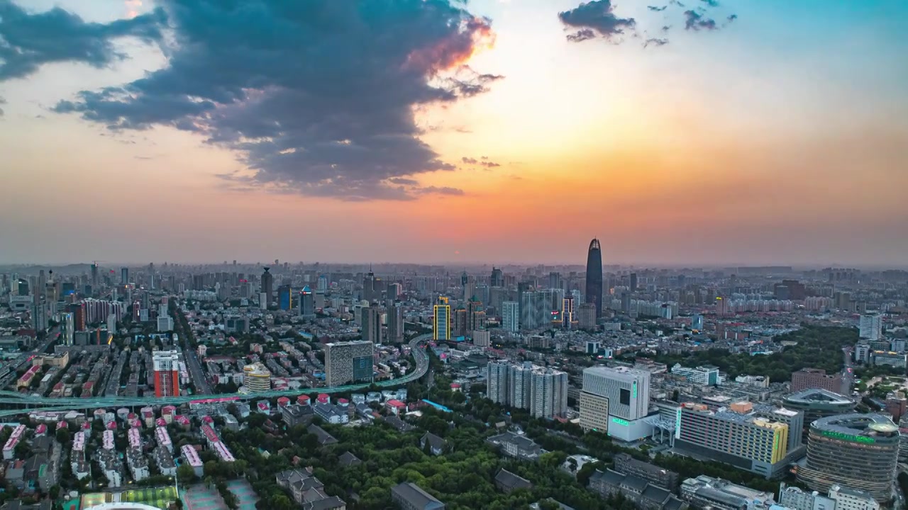 济南夕阳航拍延时视频素材