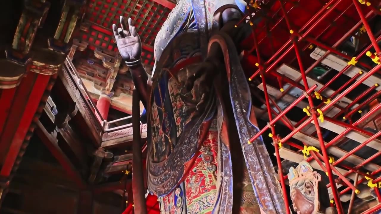 天津蓟县独乐寺观音阁寺庙观音塑像泥塑视频素材