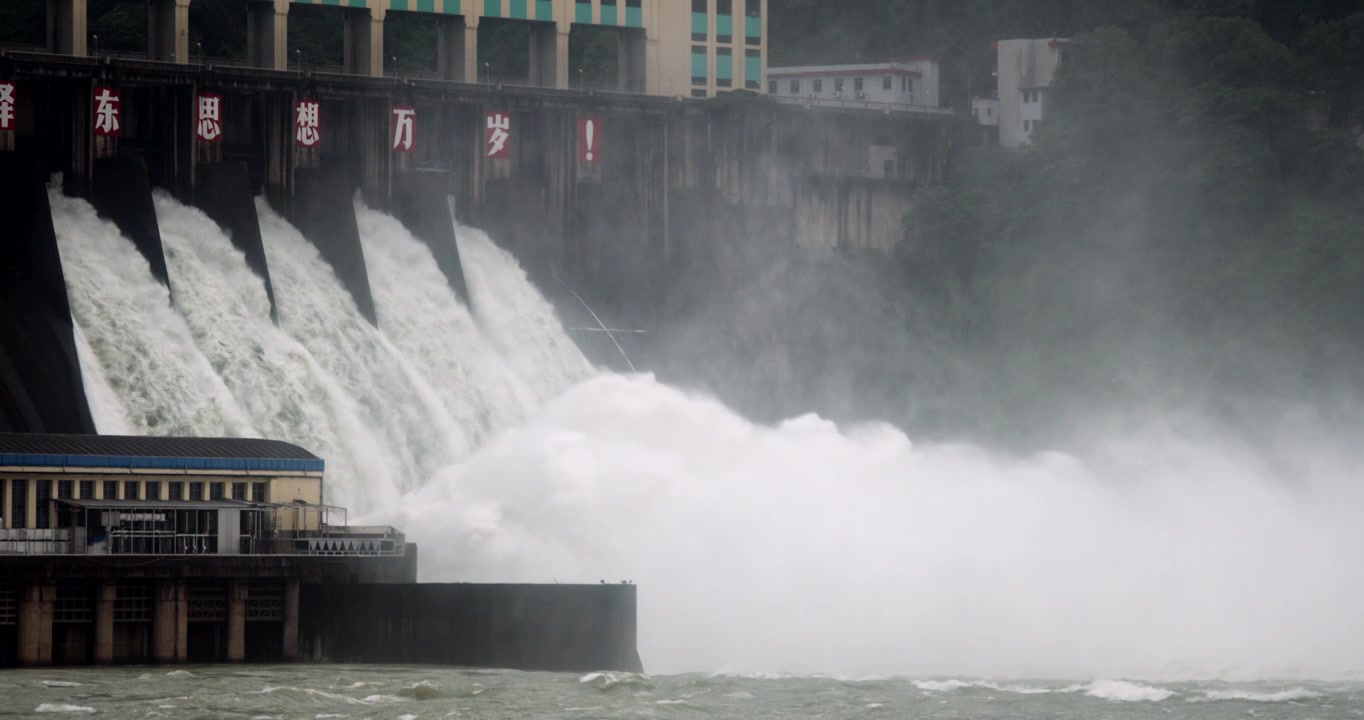 水电站大坝泄洪慢镜头视频素材