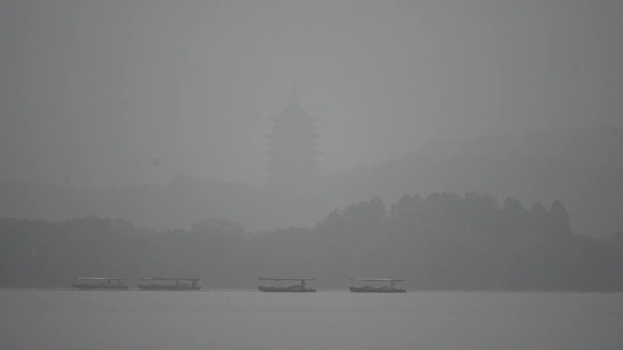 西湖清晨晨雾风光延时视频下载