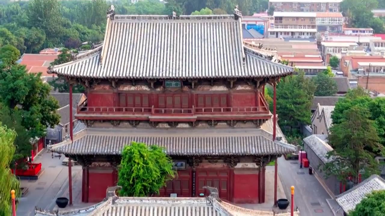 天津蓟县独乐寺观音阁寺庙木构古建筑航拍视频素材