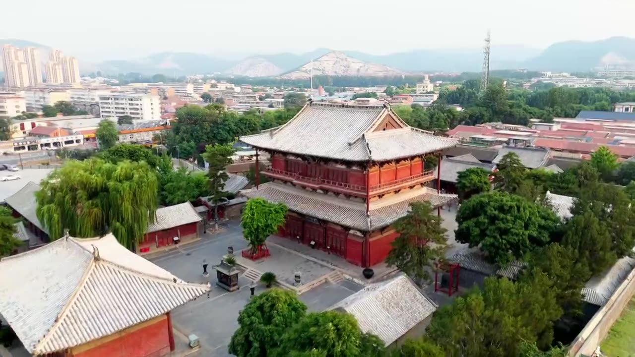 天津蓟县独乐寺观音阁寺庙木构古建筑航拍视频素材