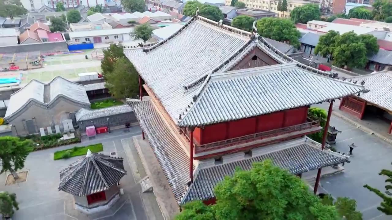 天津蓟县独乐寺观音阁寺庙木构古建筑航拍视频素材