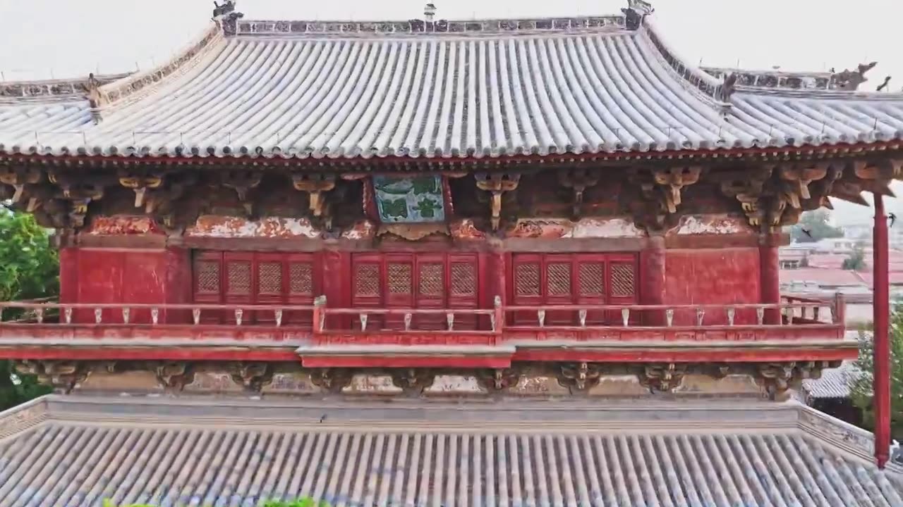 天津蓟县独乐寺观音阁寺庙木构古建筑航拍视频素材