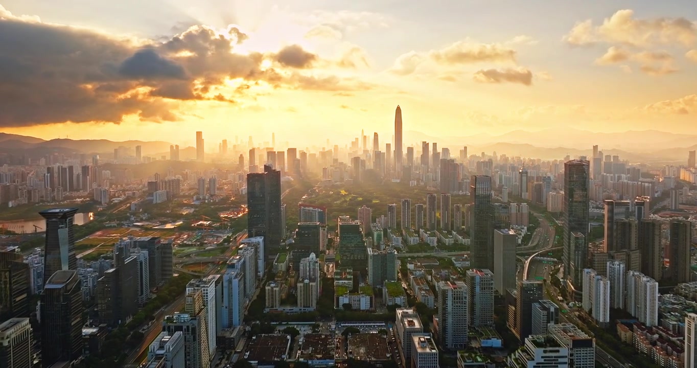 中国广东省深圳市现代城市天际线风景，商务金融背景视频素材