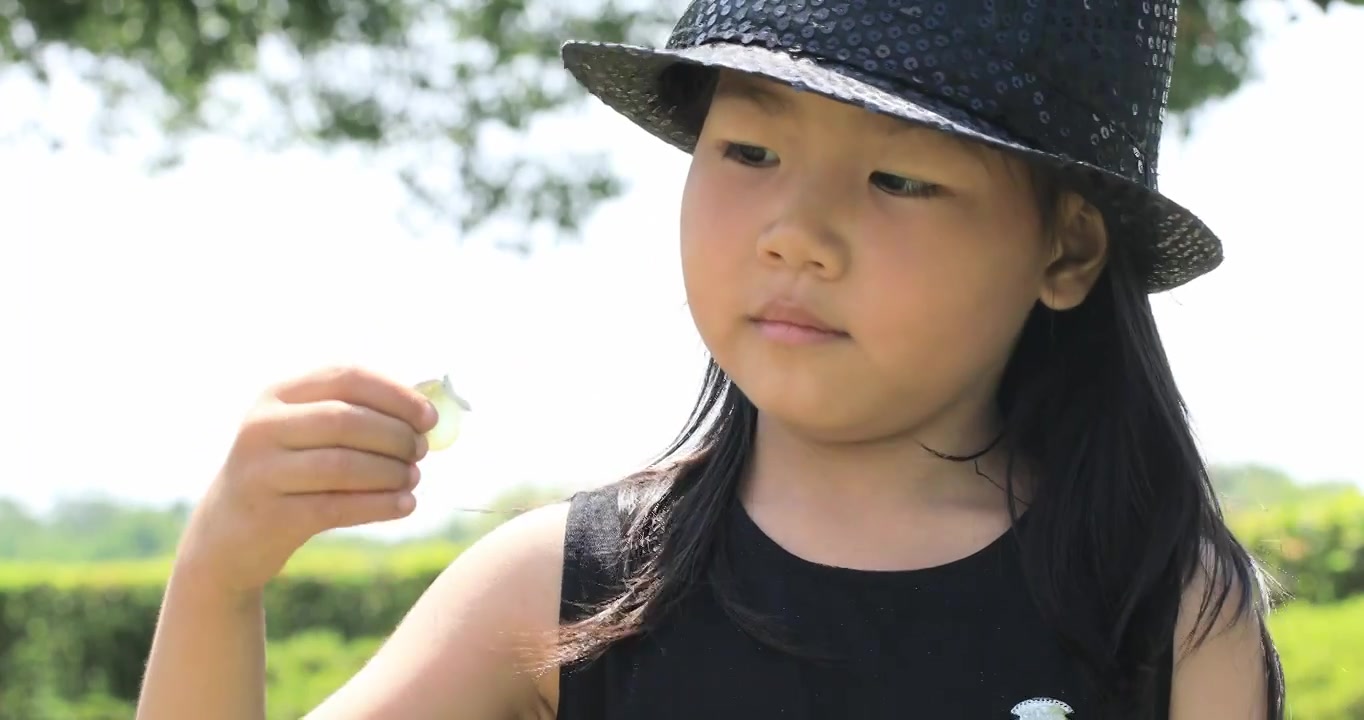 可爱小女孩抓到一只漂亮的蝴蝶 认真观察蝴蝶视频素材