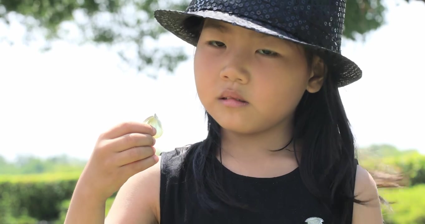 可爱小女孩抓到一只漂亮的蝴蝶 认真观察蝴蝶视频素材