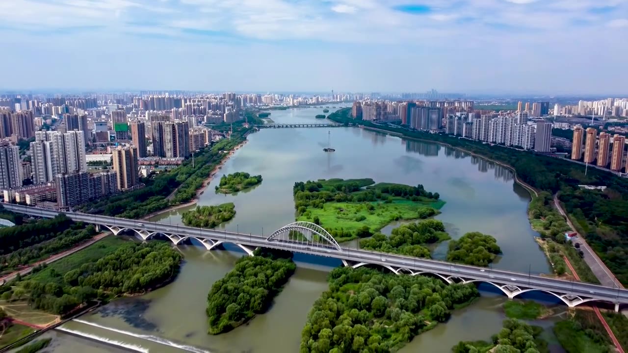 河南洛阳：晴天万里城市地标大景航拍视频下载