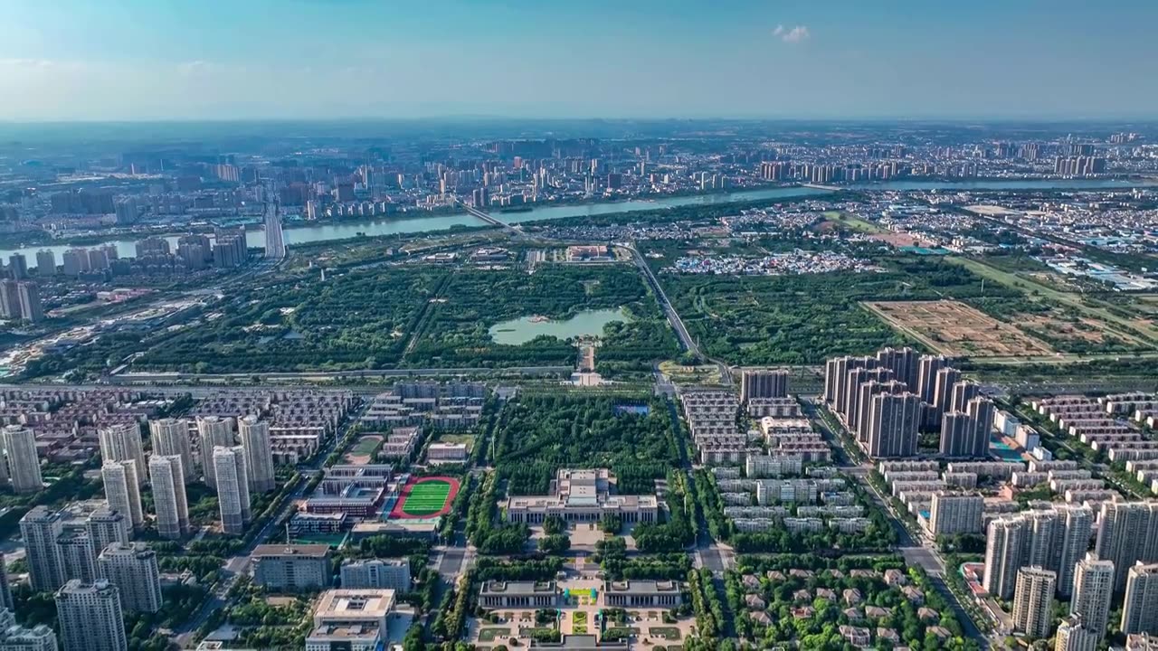 河南洛阳：晴天万里城市地标大景航拍视频素材