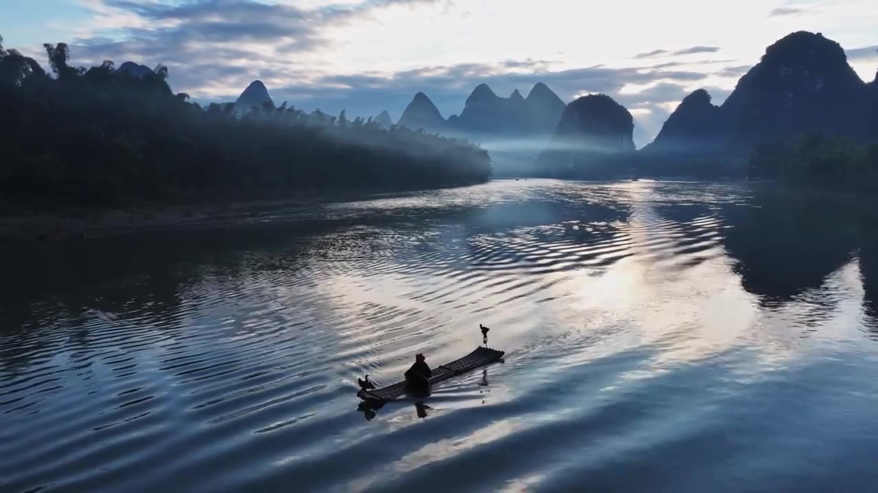 桂林漓江桂林山水水墨意境视频下载