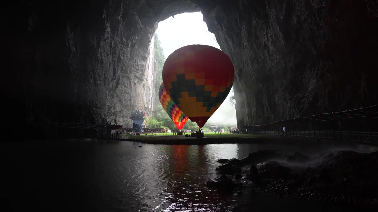 最大的洞穴通道世界地质公园国家5A级旅游景区湖北利川腾龙洞洞口视频素材