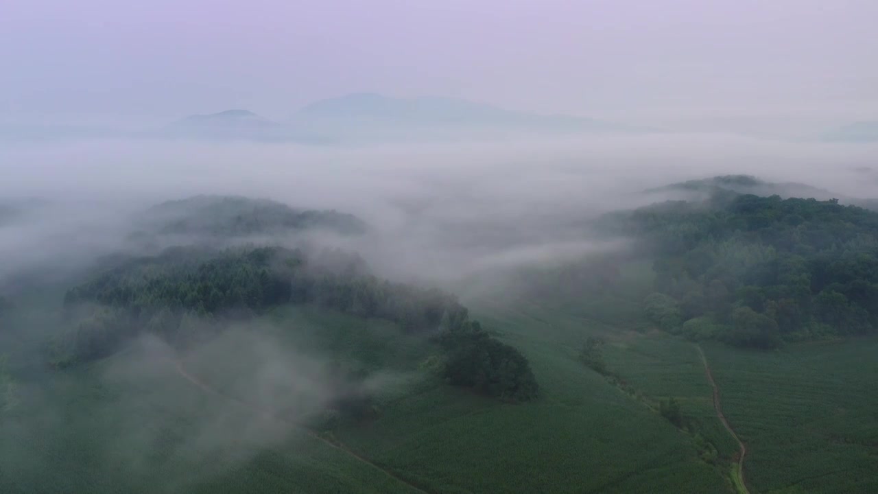 空中鸟瞰松花湖高山云海田野乡村视频素材