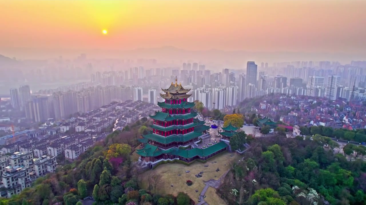 重庆鸿恩寺日落航拍视频素材