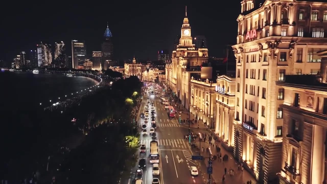 上海外滩夜景航拍视频素材