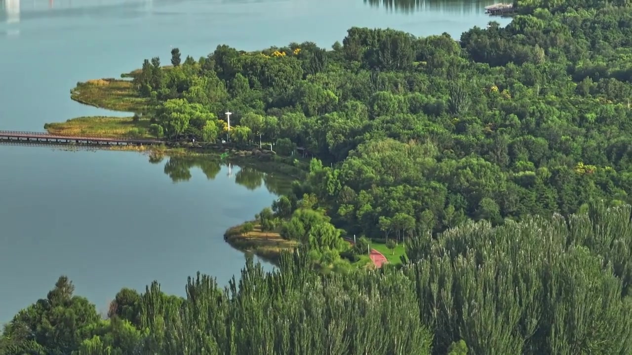 大同文瀛湖航拍大同城市建设御东新区视频素材