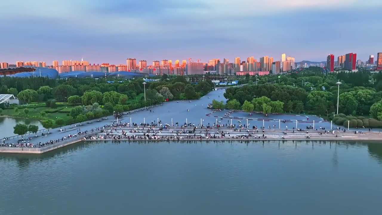 大同文瀛湖航拍大同城市建设御东新区视频素材