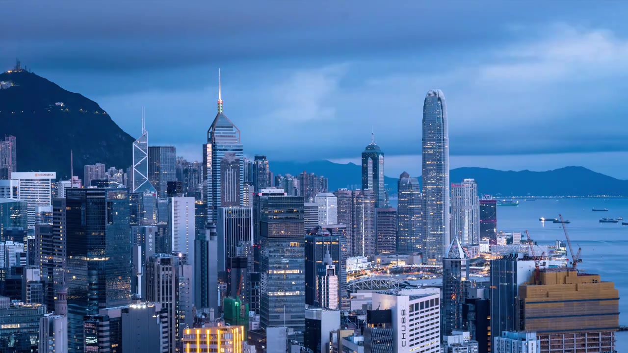 香港维多利亚港CBD中环日出高空延时视频素材