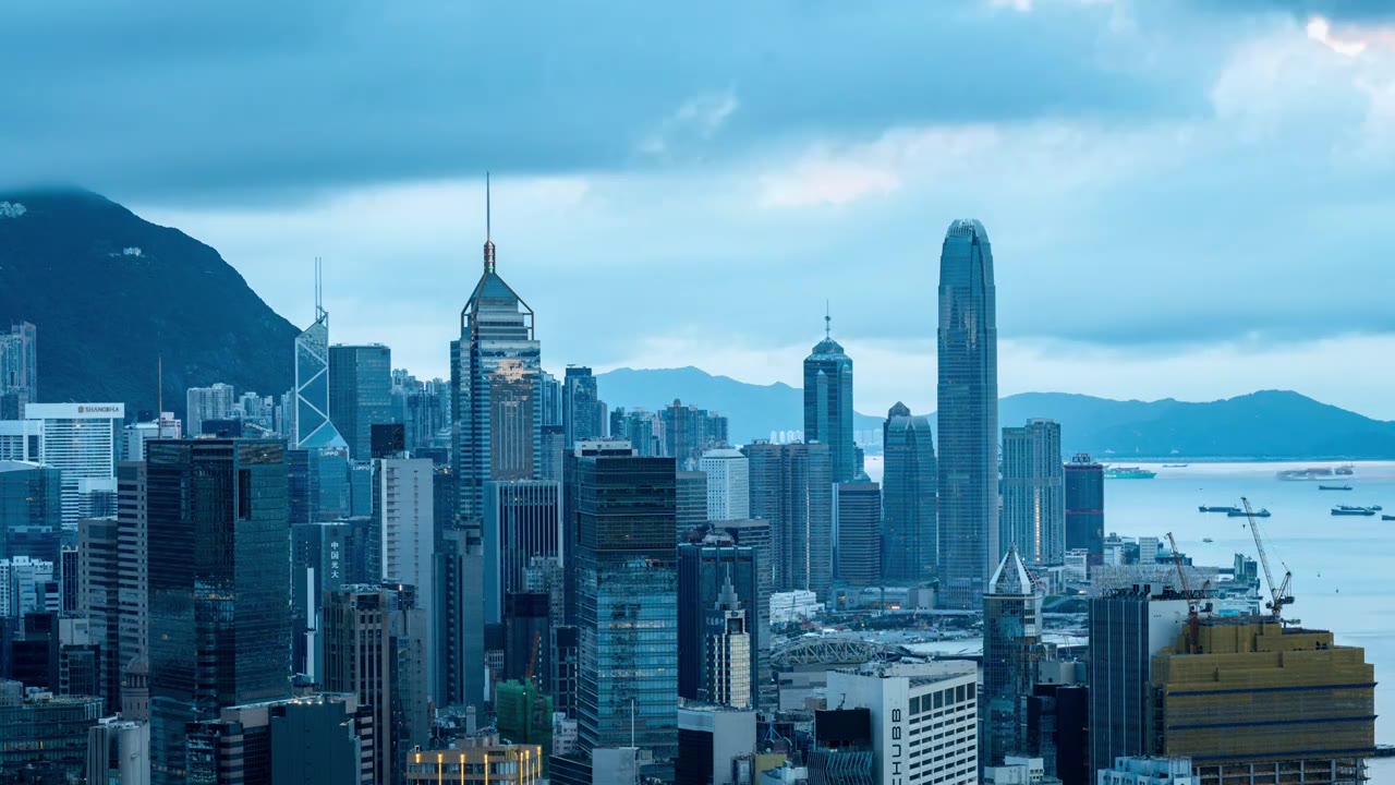 香港维多利亚港CBD中环日出高空延时视频素材