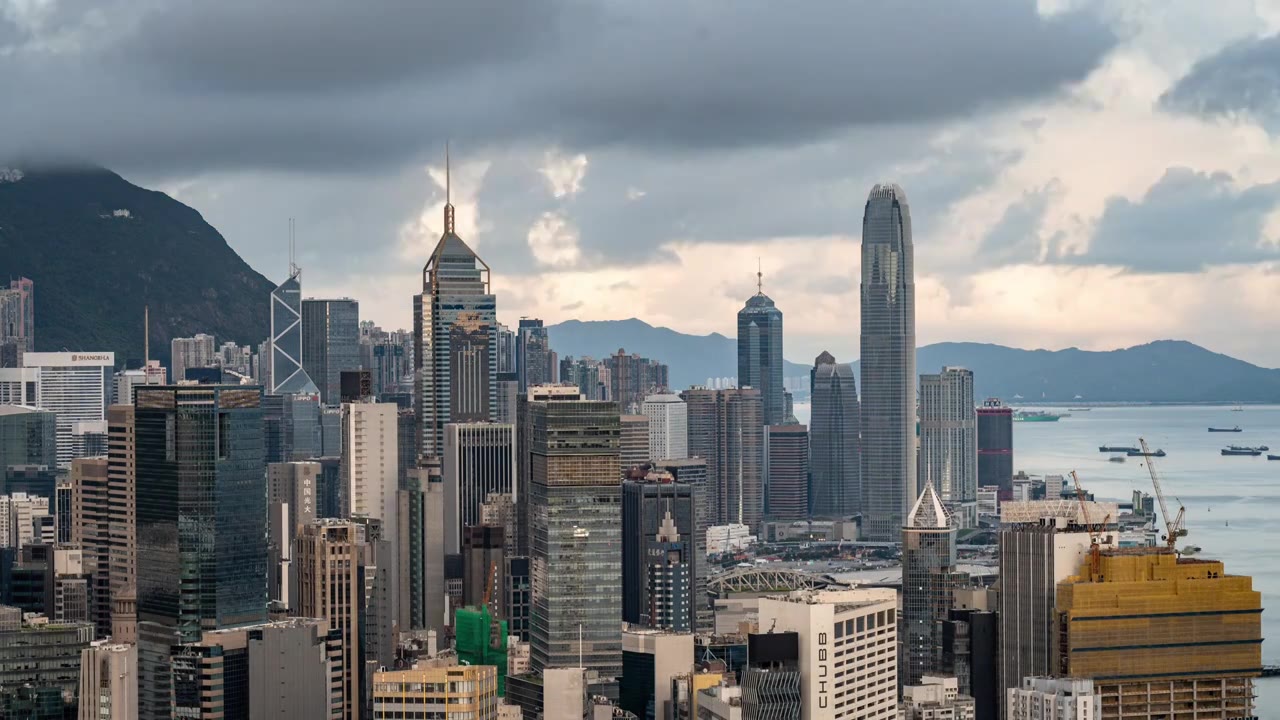 香港维多利亚港CBD中环日出高空延时视频素材