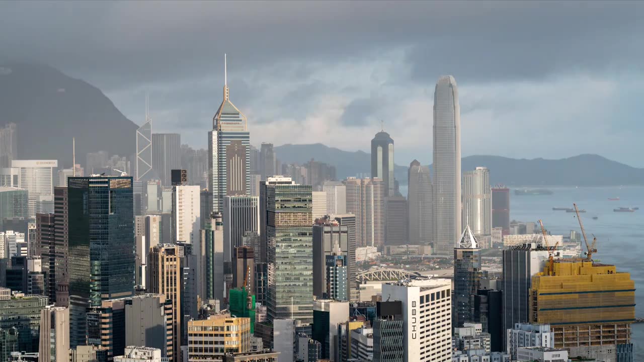 香港维多利亚港CBD中环日出高空延时视频素材