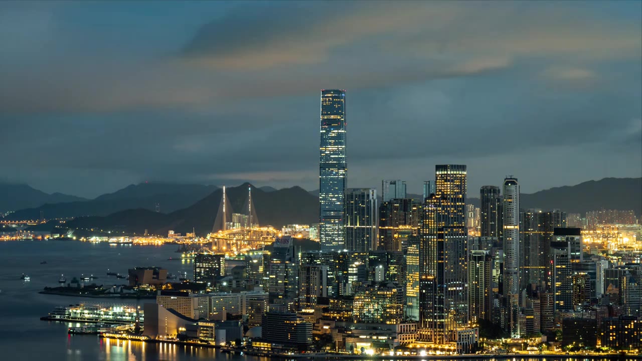 香港维多利亚港CBD中环日出高空延时视频素材