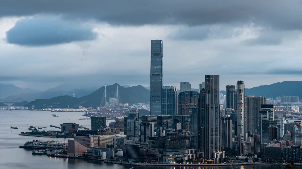 香港维多利亚港CBD中环日出高空延时视频素材