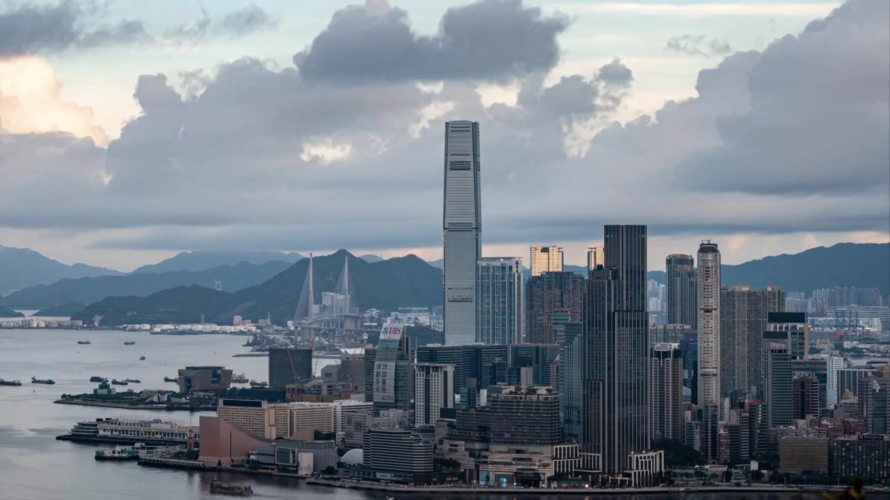 香港维多利亚港CBD中环日出高空延时视频素材