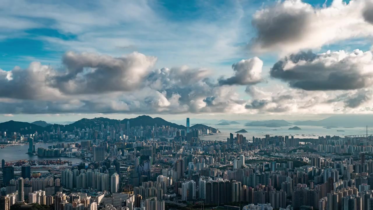 香港维多利亚港CBD中环日出高空延时视频素材