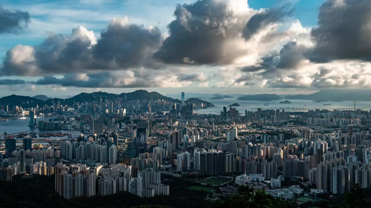 香港维多利亚港CBD中环日出高空延时视频素材